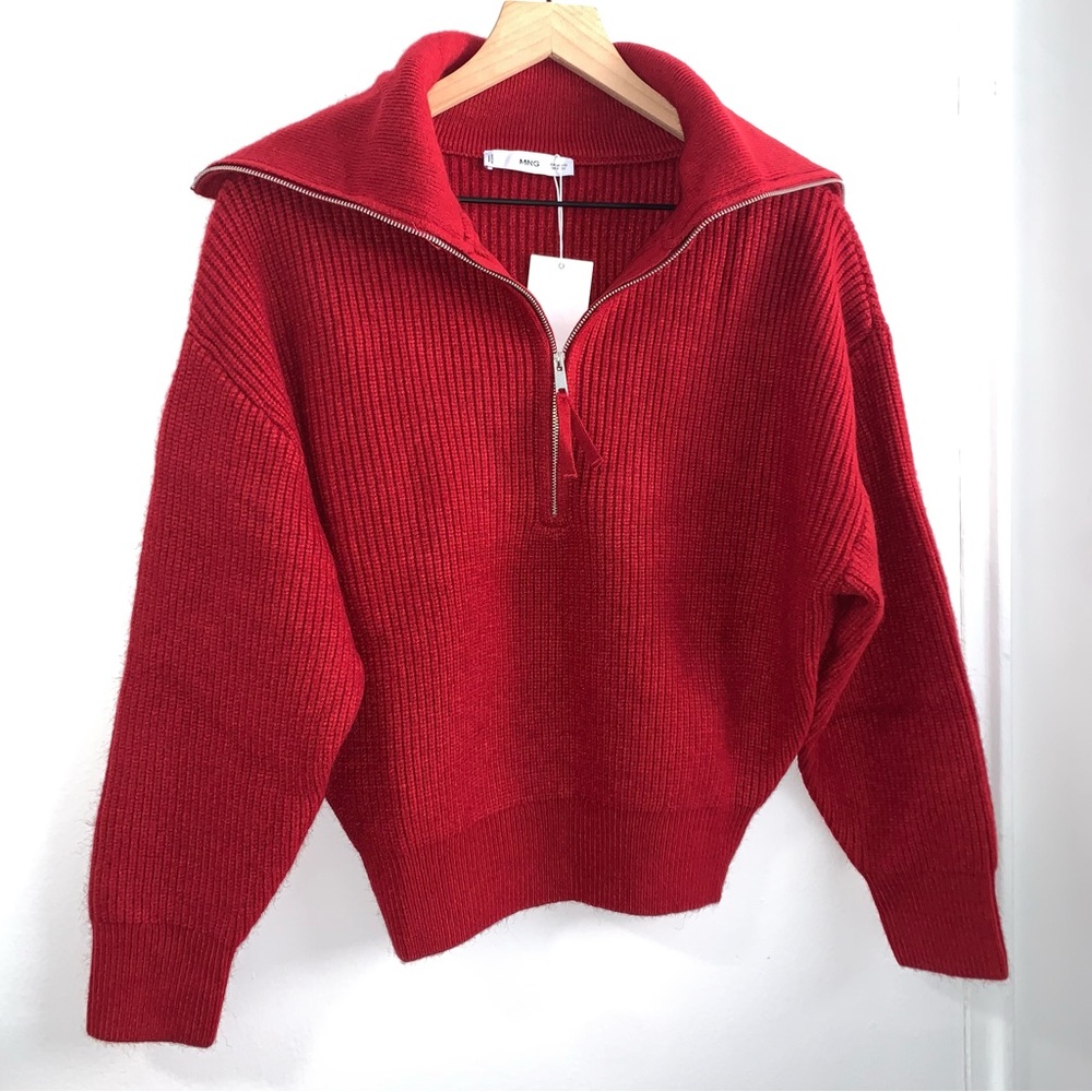 NWT Mango Rizin Rib Half Zip Sweater Size XS